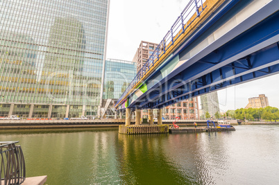 Bridge over the river in Canary Wharf financial district, London