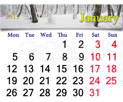 calendar for the January of 2015 year