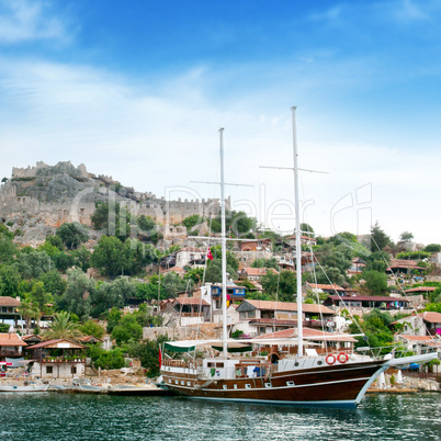 sailing ship in the sea bay