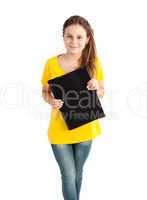 school girl with black folder