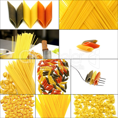 various type of Italian pasta collage