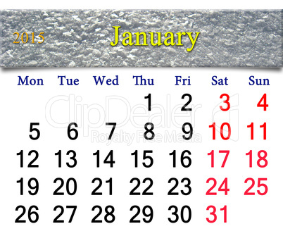 calendar for the January of 2015 with layer of snow