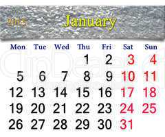 calendar for the January of 2015 with layer of snow