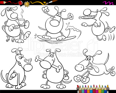 dogs set cartoon coloring page