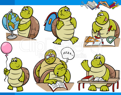 turtle character student cartoon set