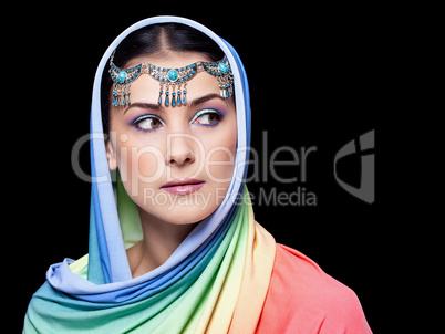 Portrait of young beautiful woman in oriental style