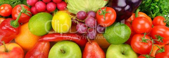 background of ripe fruit and vegetables