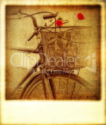 Old vintage effect instant photo of bicycle