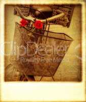 Old vintage effect instant photo of bicycle