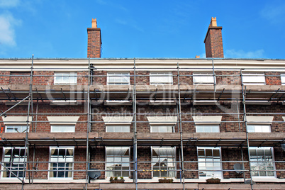 Scaffolding on old Georgian house under renovation