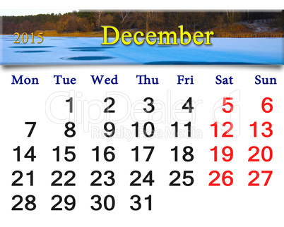 calendar for the December of 2015 with frozen river