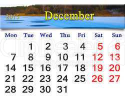 calendar for the December of 2015 with frozen river