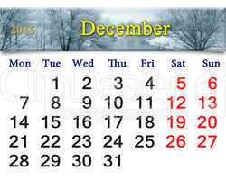 calendar for the December of 2015 with frozen river