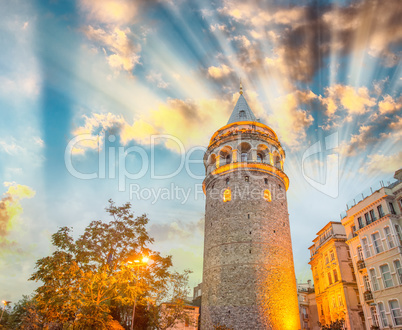 Gorgeous view of Galata Tower at dusk, Istanbul