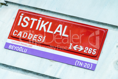 Istiklal Caddesi. Istanbul. Street sign