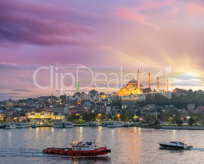 Golden Horn river at sunset with Mosque view, Istanbul - Turkey