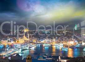 Istanbul, Turkey. Gorgeous view of city skyline at dusk with Gal