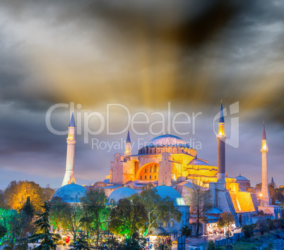 Magnificent sunset view of Hagia Sophia, Istanbul - Turkey