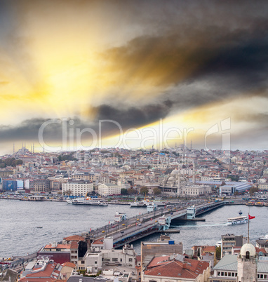 Galata Bridge and city skyline, Istanbul