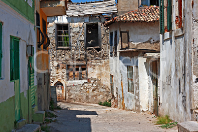 Rundown houses in Turkish village