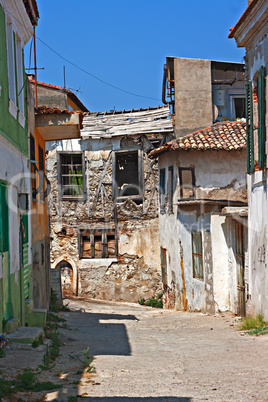 Rundown houses in Turkish village