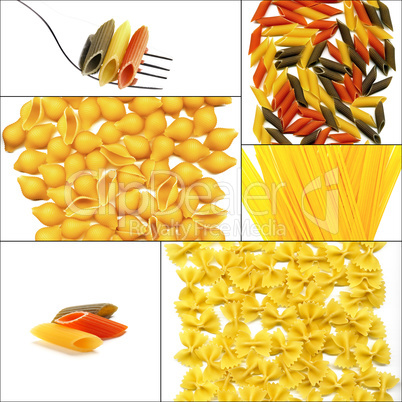 various type of Italian pasta collage