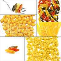 various type of Italian pasta collage