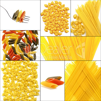 various type of Italian pasta collage