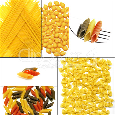 various type of Italian pasta collage