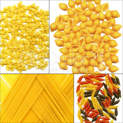 various type of Italian pasta collage