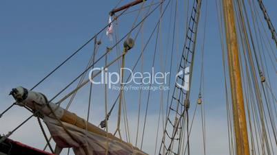 The ropes and the flag of the old viking ship GH4 4K UHD
