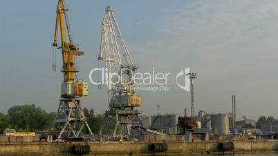 The huge cranes on standby on the harbour port in Estonia GH4 4K