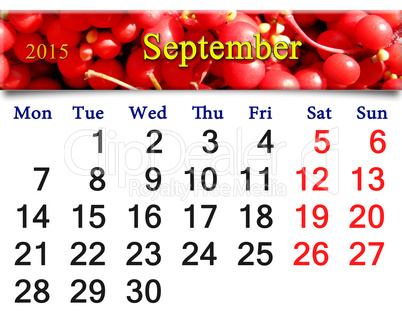 calendar for September of 2015 with red ripe schisandra