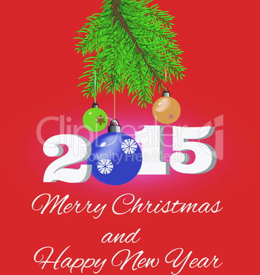 red Christmas background with fir branches, salute and greeting text