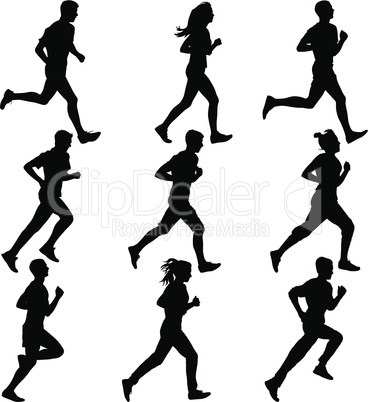 Set of silhouettes. Runners on sprint, men. vector illustration.