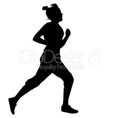 Silhouettes. Runners on sprint, women. vector illustration.