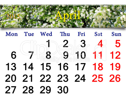 calendar for May of 2015 year with image of bird cherry tree