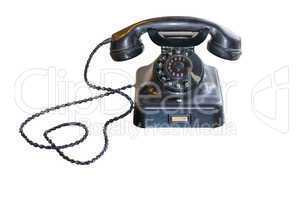 Antikes Telefon mit Wahlscheibe auf weißem Hintergrund