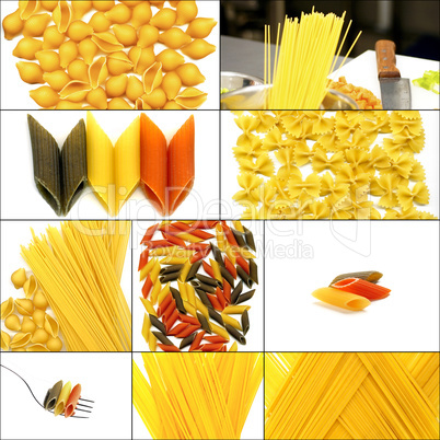 various type of Italian pasta collage