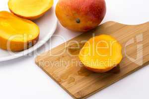 Juicy Mango Slice On A Wooden Cutting Board