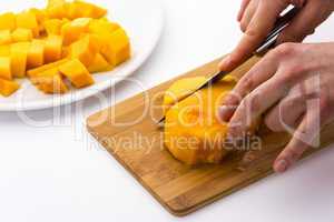 Cutting The Middle Mango Third Containing Its Pit