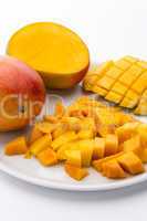 Loose Cubes Of Mango Fruit Flesh And Scored Pulp