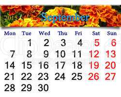 calendar for September of 2015 with tagetes