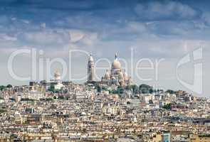 Beautiful aerial view of Montmartre with Sacred Heart Cathedral