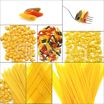 various type of Italian pasta collage