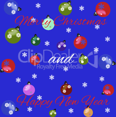 Christmas background with fir branches, toys and confetti