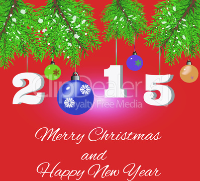 red Christmas background with fir branches, salute and greeting text