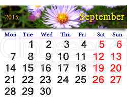 calendar for July of 2015 year with flower of aster
