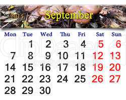 calendar for September of 2015 with mushrooms