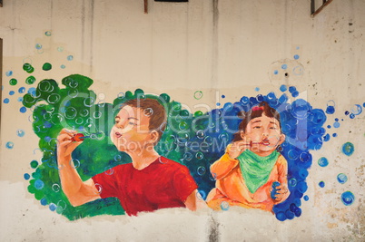 children playing bubbles